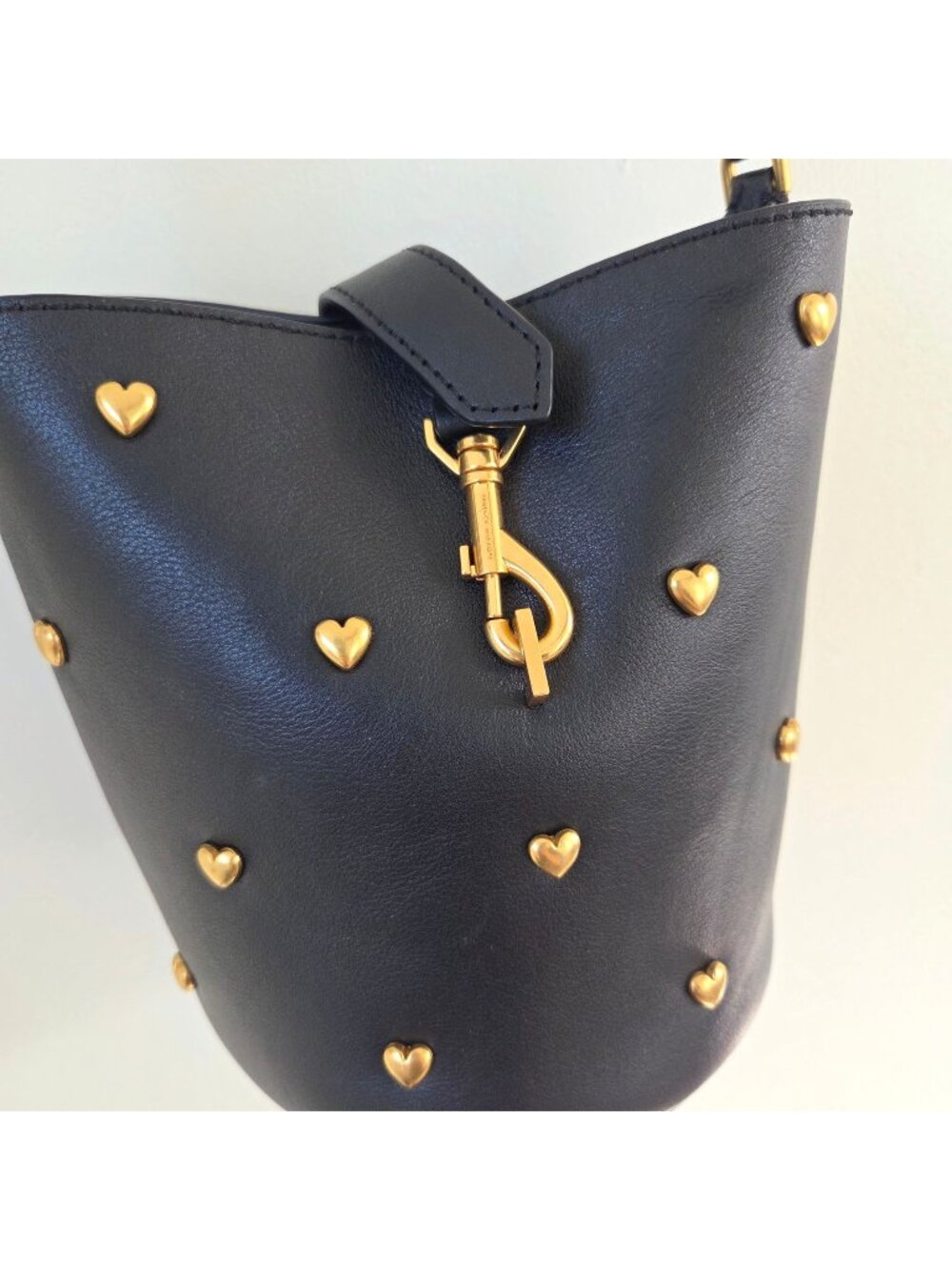 Rebecca Minkoff Small Heart Studded Bucket Handbag Black Leather